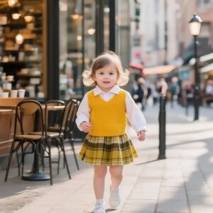 Yellow Plaid Skirt and Sweater Vest Outfit